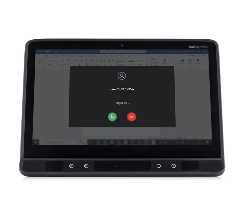 TD Phone, der viser indgående opkald på en Tobii Dynavox TD I-Series computer med øjenstyring