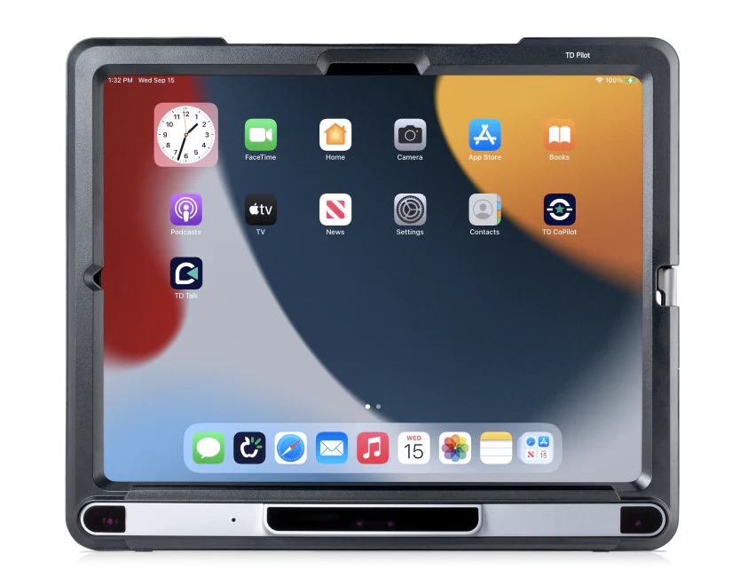 Tobii Dynavox TD Pilot-enhed med iPadOS-hjemmeskærm