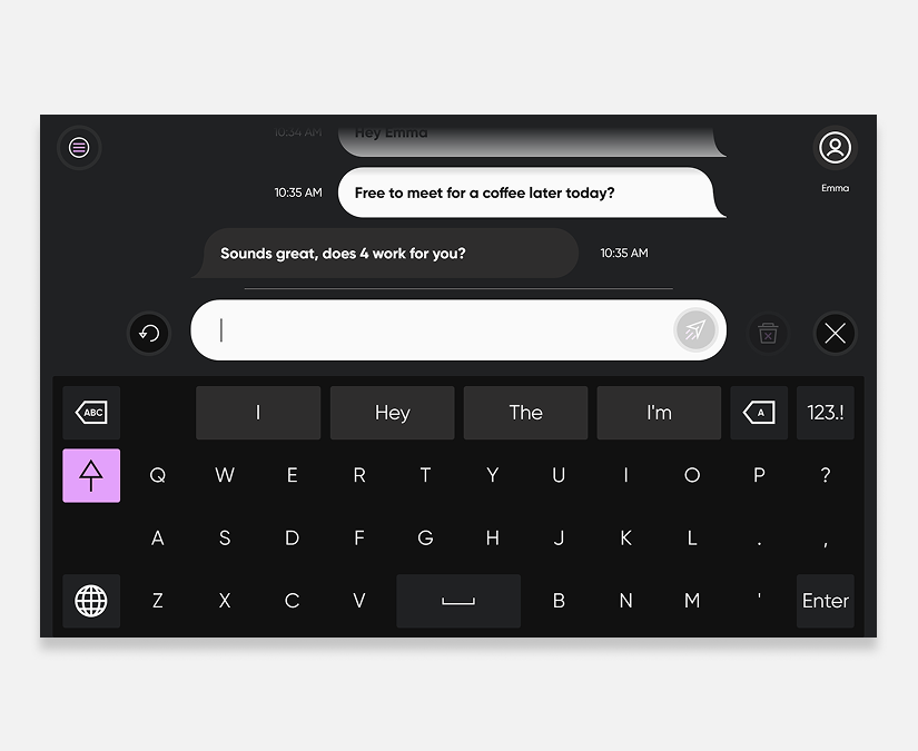 Screenshot af TD Phone, der viser tekstbeskeder