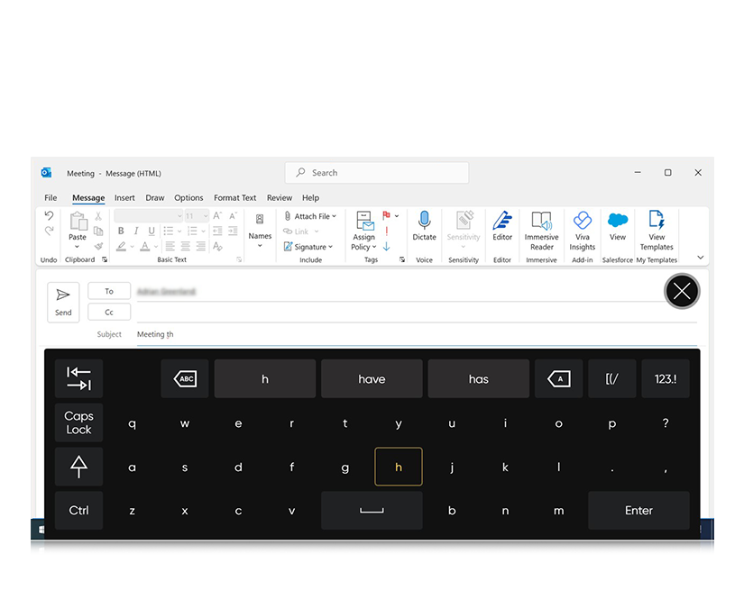 Tobii Dynavox TD Control, der bruges til at skrive en e-mail i Outlook