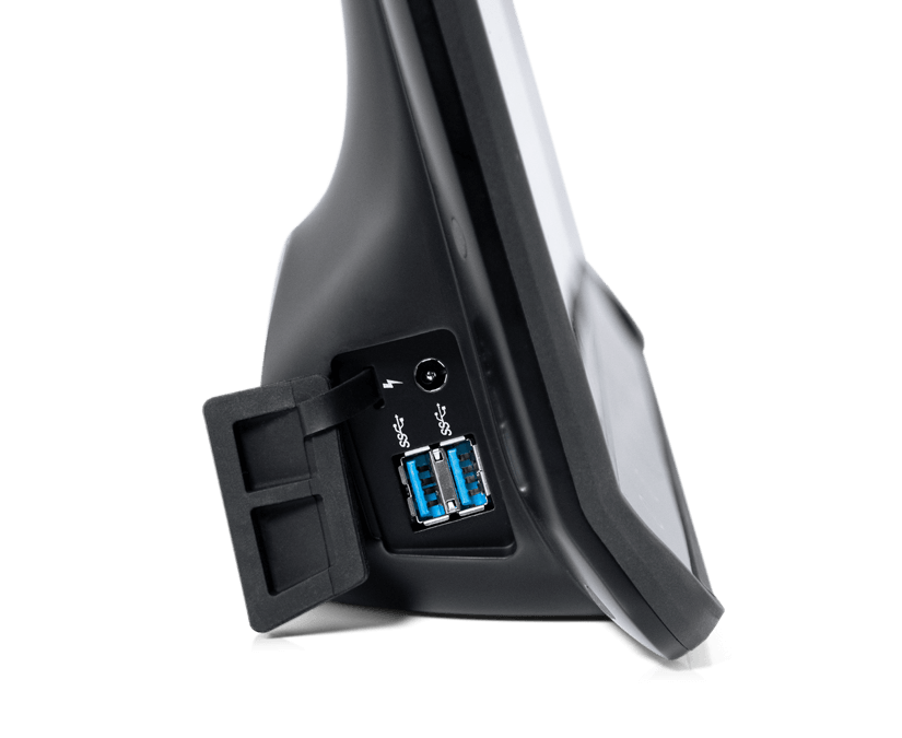 Tobii Dynavox I-16 talecomputer set fra siden med robust USB-port med beskyttelsesklap