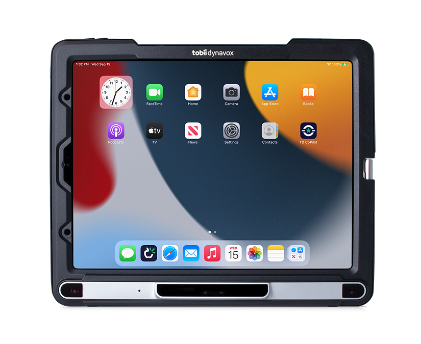 Tobii Dynavox TD Pilot-enhed med iPadOS-hjemmeskærm
